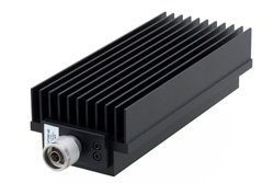 PE7AP250-40 - 40 dB Fixed Attenuator, N Male to N Female Directional Black Anodized Aluminum Heatsink Body Rated to 250 Watts Up to 8.5 GHz