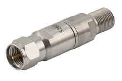 PE8260 - 75 ohm F plug to F jack DC Block inner from 10MHz to 3GHz rated 200 Volt in Stainless Steel