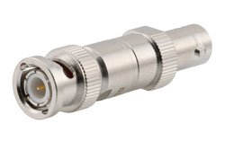 PE8270 - 50 ohm BNC plug to BNC jack DC Block inner from 10MHz to 3GHz rated 100 Volt in Brass