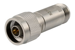 PE8271 - 50 ohm N plug to N jack DC Block inner from 10MHz to 5GHz rated 100 Volt in Brass