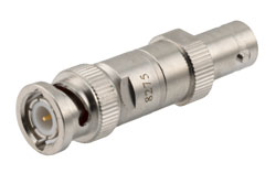 PE8275 - 50ohm BNC plug to BNC jack DC Block inner from 30 MHz to 1000 MHz rated 1000 Volt in Brass
