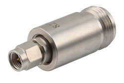 PE8277 - 50 ohm SMA plug to N jack DC Block inner from 10MHz to 5GHz rated 100 Volt in Brass