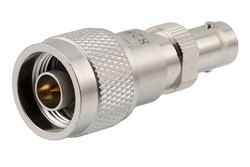 PE8280 - 50 ohm N plug to BNC jack DC Block inner from 10MHz to 3GHz rated 100 Volt in Brass