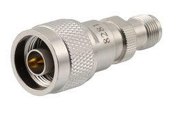 PE8281 - 50 ohm N plug to TNC jack DC Block inner from 10MHz to 3GHz rated 100 Volt in Brass