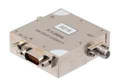 PE82P5019 - 6 Bit TTL Programmable Phase Shifter, 1 GHz to 2 GHz, 360 degree Phase Range, 5.625 degree Control Step Size, +27 dBm Max Pin, SMA