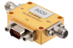 PE82P5020 - 6 Bit TTL Programmable Phase Shifter, 4 GHz to 8 GHz, 360 degree Phase Range, 5.625 degree Control Step Size, +30 dBm Max Pin, SMA