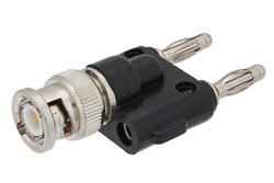 PE9009 - Double Banana Plug to 50 Ohm BNC Male Adapter