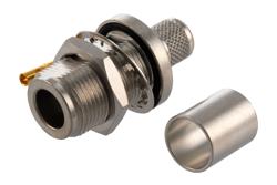 PE910031 - N Female Bulkhead Mount Connector Crimp/Solder Attachment for RG214, RG9, RG225, and RG393, Hole Size 0.535 X 0.640 inch