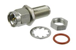 PE910045 - Bulkhead Mount SMA Male to SMA Female Adapter, High Temperature