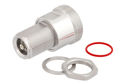 PE91210 - Bulkhead Mount 7/16 DIN Female to 4.1/9.5 Mini DIN Female Adapter, IP67 Mated