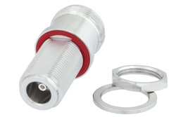 PE91220 - Bulkhead Mount 4.1/9.5 Mini DIN Female to N Female Adapter, IP67 Mated