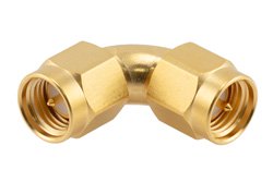 PE91497 - SMA Male to SMA Male Radius Right Angle Gold Plated Stainless Steel Adapter
