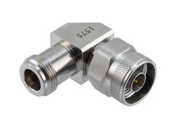 PE91575 - N Male to N Female Miter Right Angle Adapter, DC to 18 GHz