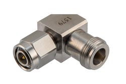 PE91579 - N Female to TNC Male Miter Right Angle Adapter, DC to 18 GHz