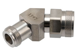 PE91597 - RF Adapter, 45 Degree Angle N plug to N jack 18GHz VSWR1.2