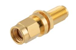 PE91732 - RP SMA Male to RP SMA Female Bulkhead Mount Adapter, VSWR 1.2 up to 6 GHz, D-Flat