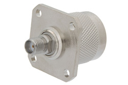 PE9275 - 4 Hole Flange Mount SMA Female to N Male Adapter