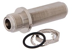 PE9383 - Hermetically Sealed N Female to N Female Bulkhead Mount Adapter, For 1 inch Max. Panel