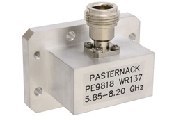 PE9818 - WR-137 CMR-137 Flange to N Female Waveguide to Coax Adapter Operating From 5.85 GHz to 8.2 GHz