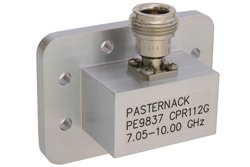 PE9837 - WR-112 CPR-112G Grooved Flange to N Female Waveguide to Coax Adapter Operating from 7.05 GHz to 10 GHz