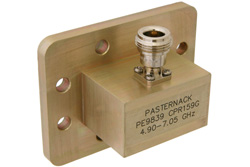 PE9839 - WR-159 CPR-159G Grooved Flange to N Female Waveguide to Coax Adapter Operating From 4.9 GHz to 7.05 GHz