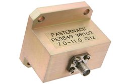 PE9849 - WR-102 Square Cover Flange to End Launch SMA Female Waveguide to Coax Adapter Operating From 7 GHz to 11 GHz