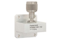 PE9890 - WR-102 Square Type Flange to N Male Waveguide to Coax Adapter Operating from 7 GHz to 11 GHz