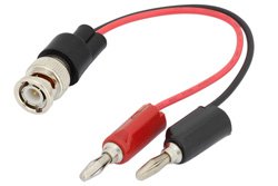 PE9903 - 75 Ohm BNC Male to Banana Plug Adapter Breakout With 6 Inch Length Using Red and Black Wires