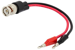 PE9904 - 75 Ohm BNC Male to Mini Banana Plug Adapter Breakout With 6 Inch Length Using Red and Black Wires