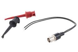 PE9914 - Safety Hook to 75 Ohm BNC Female Adapter Breakout With 6 Inch Length Using Red and Black Wires