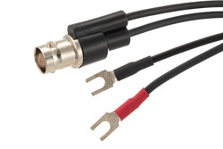 PE9916 - Spade Lug to 75 Ohm BNC Female Adapter Breakout With 6 Inch Length Using Red and Black Wires