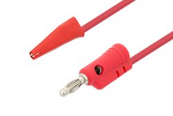 PE9933-12-R - Banana Plug to Mini Alligator Clip Cable 12 Inch Length Using Red Wire