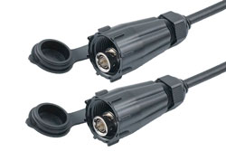 PECA2383-200CM - Waterproof IP68 75 Ohm BNC Male (Plug) to 75 Ohm BNC Male (Plug) Cable Using 75 Ohm RG6 Coax, Black