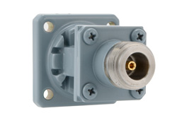 PEWCA1072 - WR-62 UG-1665/U Square Cover Flange to End Launch Type N Female Waveguide to Coax Adapter, 12.4 GHz to 18 GHz, Ku Band, Aluminum, Paint
