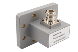 PEWCA1084 - WR-187 PDR48 Flange to N Female Waveguide to Coax Adapter Operating from 3.94 GHz to 5.99 GHz in Aluminum