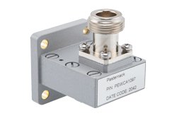 PEWCA1097 - WR-62 UBR140 Flange to N Female Waveguide to Coax Adapter Operating from 11.9 GHz to 18 GHz in Brass