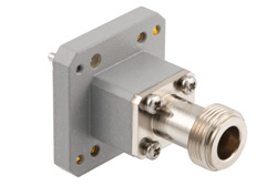 WRD-650 UG Square Cover Flange to N Female Waveguide to Coax Adapter Operating from 6.5 GHz to 18 GHz in Copper Alloy