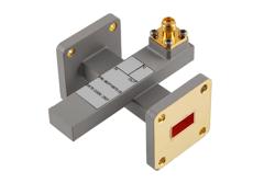 PEWCP1097S-20 - WR-51 Waveguide 20 dB Crossguide Coupler, UG Square Flange, SMA Female Coupling Port, 16 GHz to 17.5 GHz, Brass
