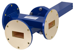 PEWCT1039 - WR-137 Waveguide 50 dB Crossguide Coupler, 3 Port UG-344/U Round Cover Flange, 5.85 GHz to 8.2 GHz, Bronze