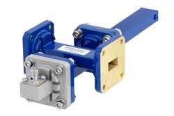 PEWCT1055 - WR-51 Waveguide 50 dB Crossguide Coupler, Square Cover Flange, SMA Female Coupled Port, 15 GHz to 22 GHz, Bronze