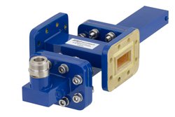 WR-90 Waveguide 20 dB Crossguide Coupler, CPR-90G Flange, N Female Coupled Port, 8.2 GHz to 12.4 GHz, Bronze