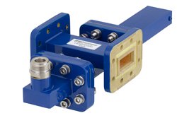 WR-90 Waveguide 30 dB Crossguide Coupler, CPR-90G Flange, N Female Coupled Port, 8.2 GHz to 12.4 GHz, Bronze