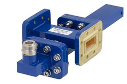 WR-90 Waveguide 50 dB Crossguide Coupler, CPR-90G Flange, N Female Coupled Port, 8.2 GHz to 12.4 GHz, Bronze