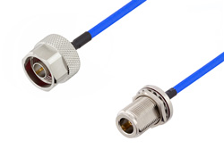 N Female Bulkhead to N Male Cable Using PE-141FLEX Coax, RoHS